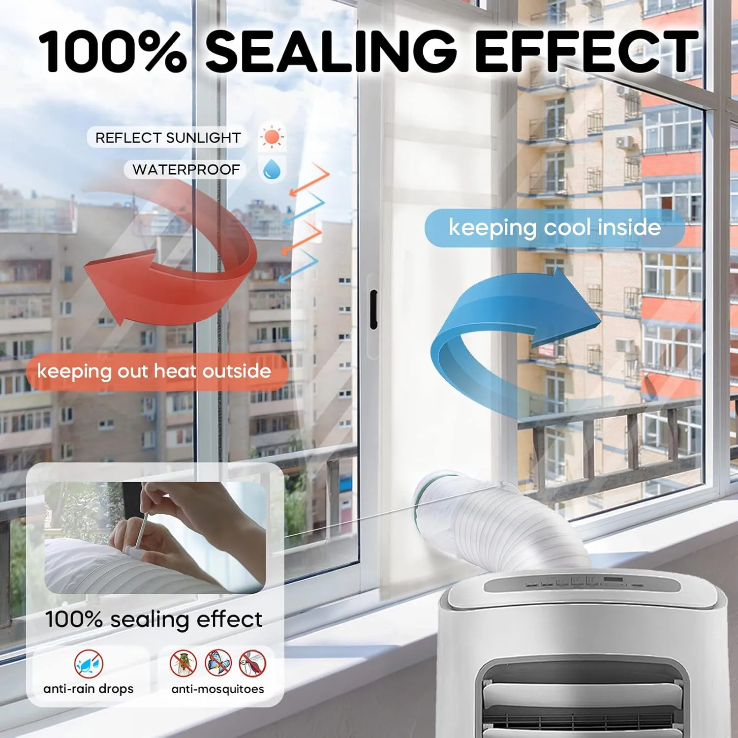 Loviga Window Seal for Portable Air Conditioner, 100% Sealing Effect AC Window Seal Vent Kit for Portable Air Conditioner Tumbler Dryer, 10x24~36 Inch Length Adjustable Waterproof