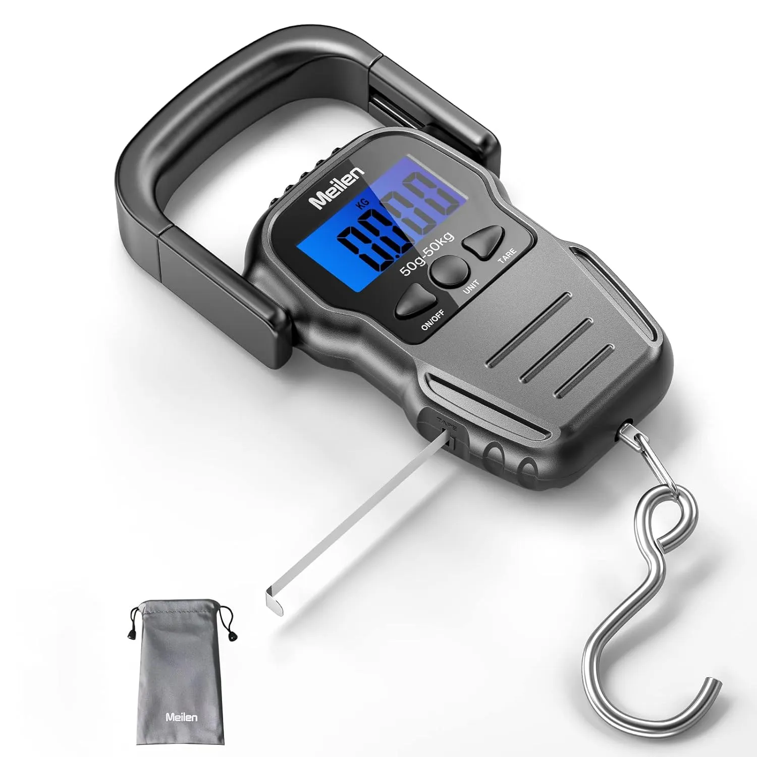 Luggage Scale, 110lb/50kg Luggage Weight Scale with Backlit LCD Display, Digital Fish Scale with Measuring Tape Portable Hanging Scale Suitcase Scale with Handle & Large Hook & 2 AAA Batties