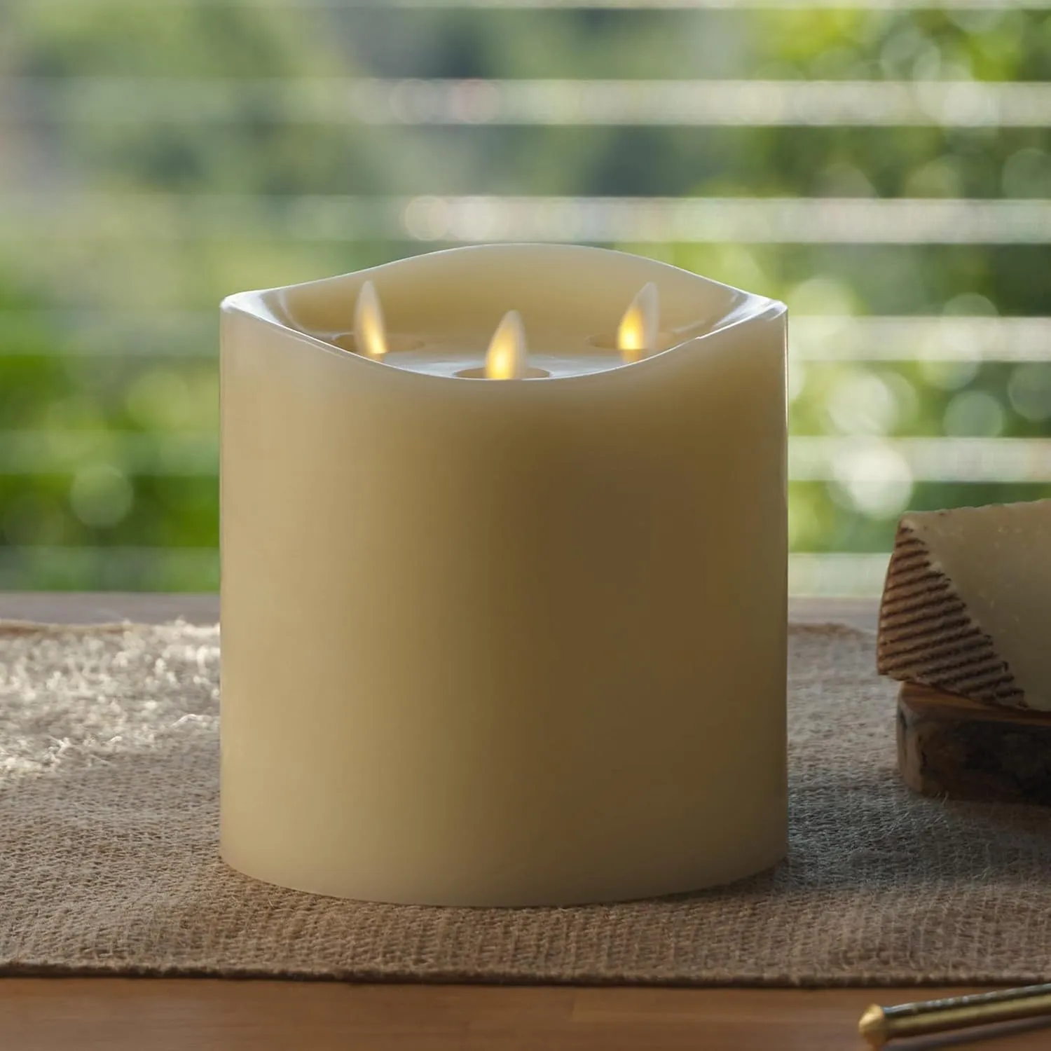 Luminara Tri-Flame Flameless LED Candle, Ivory 5.8" x 5.7", Moving Flame Real Wax Home Decor Battery Operated Emergency Light, Religious Ceremony Safe