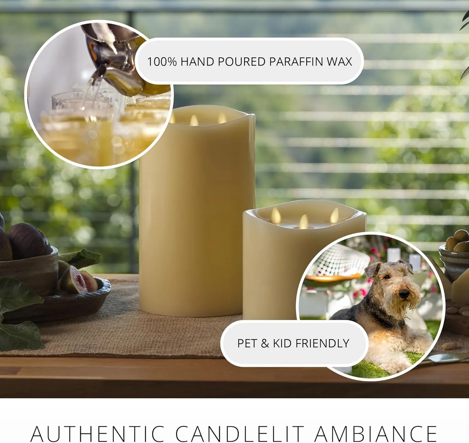 Luminara Tri-Flame Flameless LED Candle, Ivory 5.8" x 5.7", Moving Flame Real Wax Home Decor Battery Operated Emergency Light, Religious Ceremony Safe