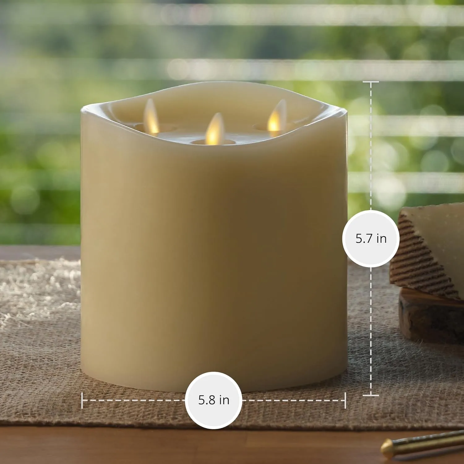 Luminara Tri-Flame Flameless LED Candle, Ivory 5.8" x 5.7", Moving Flame Real Wax Home Decor Battery Operated Emergency Light, Religious Ceremony Safe