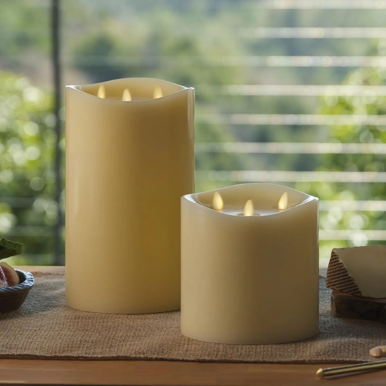 Luminara Tri-Flame Flameless LED Candle, Ivory 5.8" x 5.7", Moving Flame Real Wax Home Decor Battery Operated Emergency Light, Religious Ceremony Safe