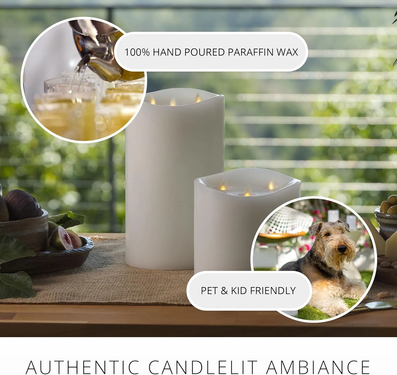 Luminara Tri-Flame Flameless LED Candle, White 5.8" x 5.7", Moving Flame Real Wax Home Decor Battery Operated Emergency Light, Religious Ceremony Safe