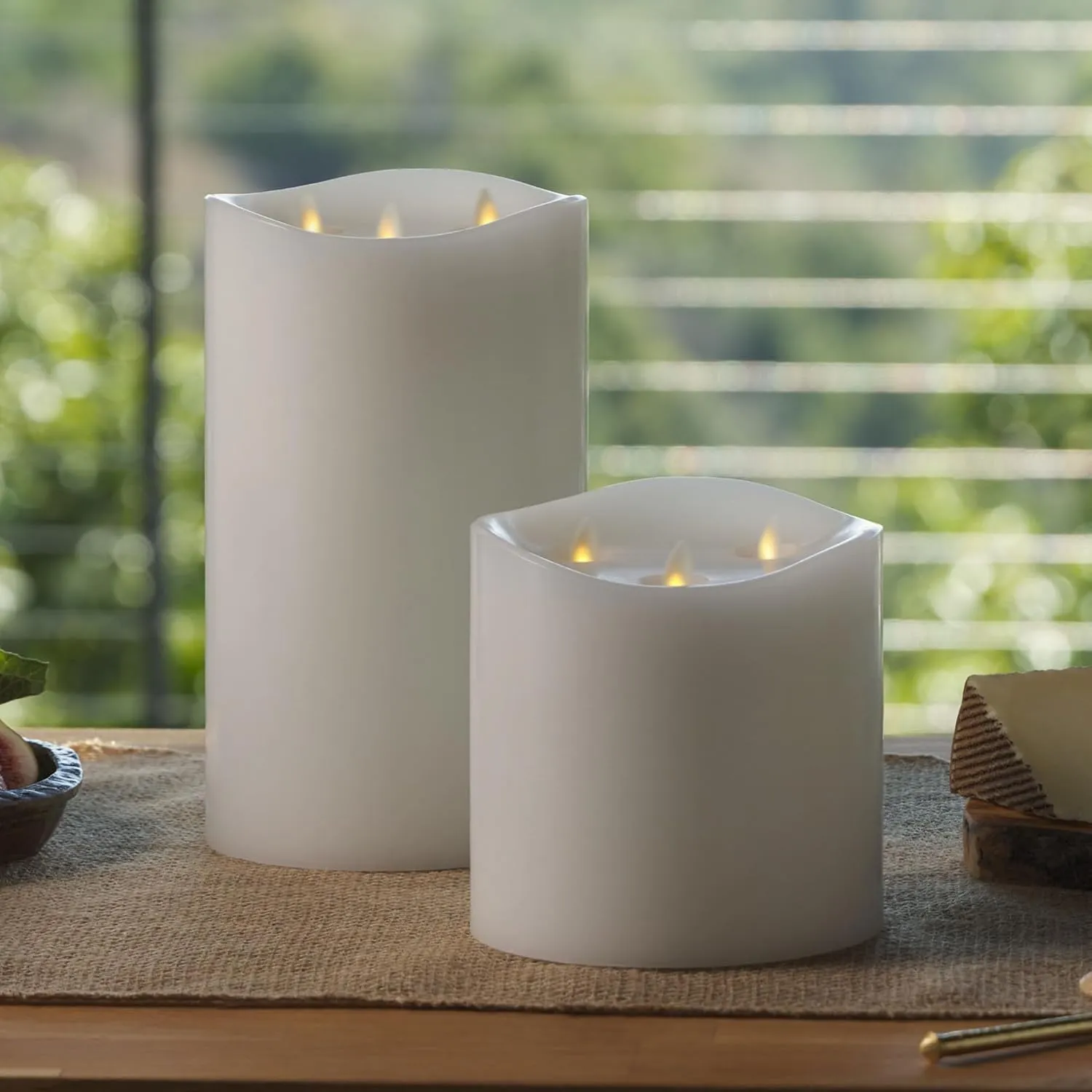 Luminara Tri-Flame Flameless LED Candle, White 5.8" x 5.7", Moving Flame Real Wax Home Decor Battery Operated Emergency Light, Religious Ceremony Safe