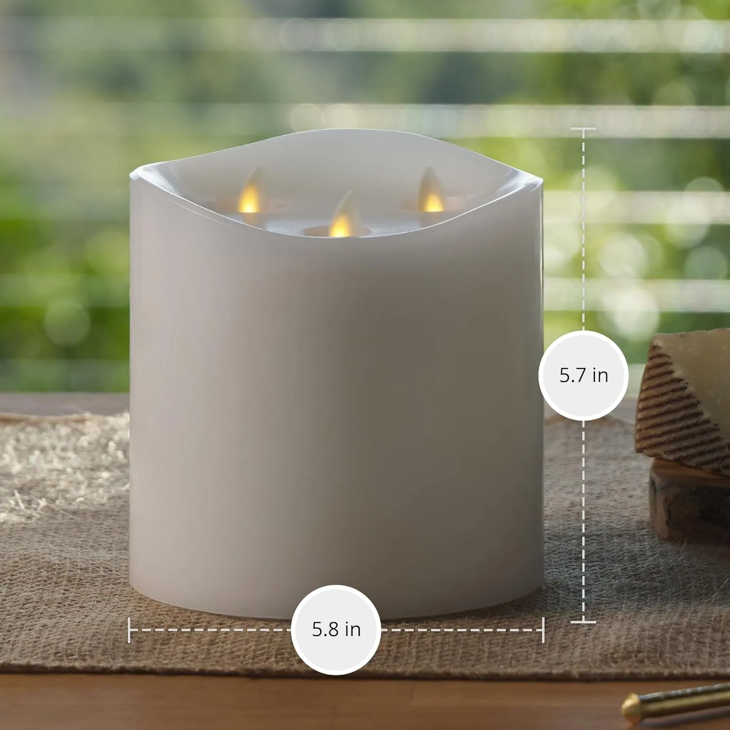 Luminara Tri-Flame Flameless LED Candle, White 5.8" x 5.7", Moving Flame Real Wax Home Decor Battery Operated Emergency Light, Religious Ceremony Safe