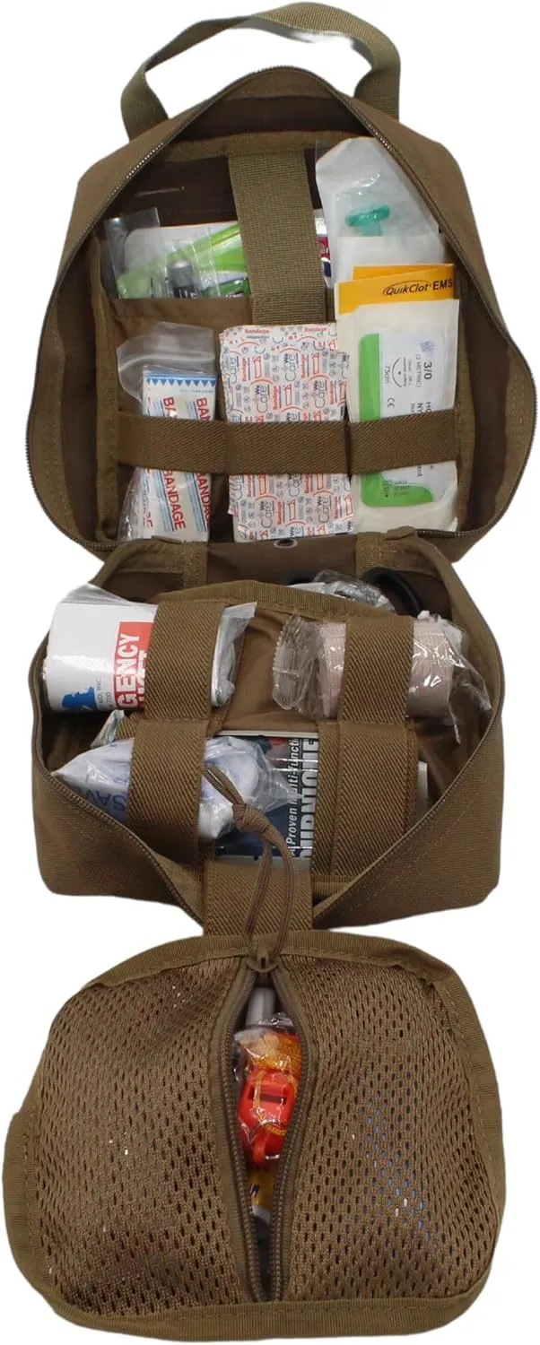 Luminary Advanced IFAK Stocked MOLLE Rip-Away Trauma Hemorrhage Control First Aid Kit with Headrest Mount Quick Release Panel Emergency Pack (Coyote Tan)