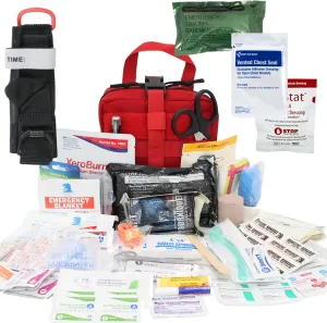 Luminary Advanced IFAK Stocked MOLLE Rip-Away Trauma Hemorrhage Control First Aid Kit with Headrest Mount Quick Release Panel Emergency Pack (Red)