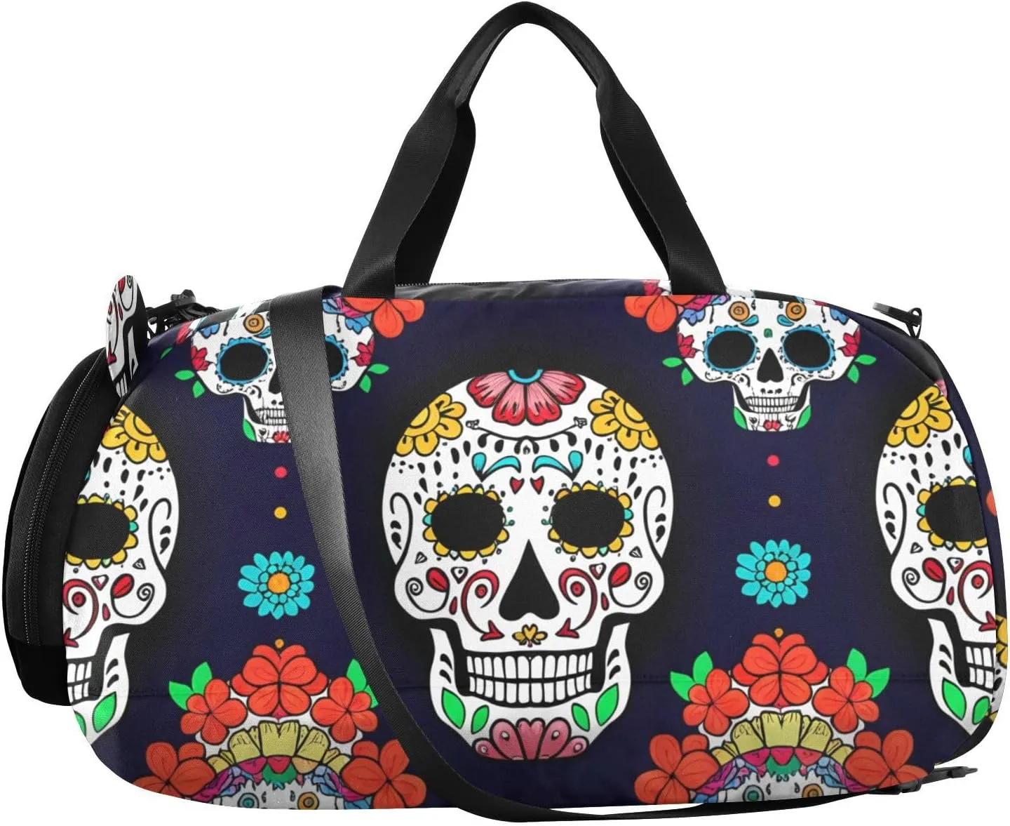 Luminous Sugar Skulls Kids Overnight Duffle Bag,Gymnastics Sports Dance Bag with Shoe Compartment & Wet Pocket, Travel Weekender Tote for Boys & Girls