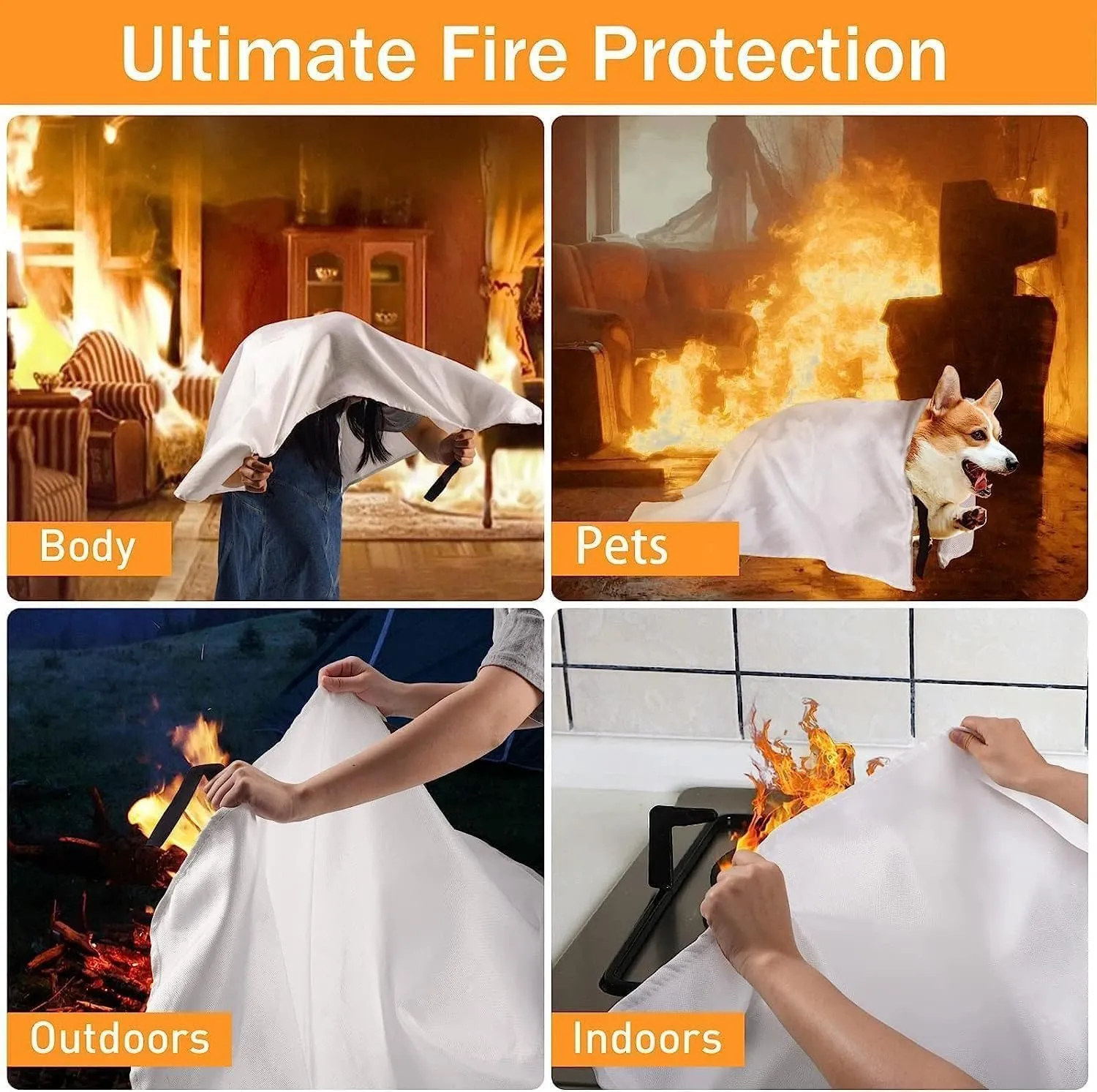 LUXJET Emergency Fire Blanket for Home, Kitchen, Camping, Boat, Car & Office, Amusement Building - Fiberglass Suppression