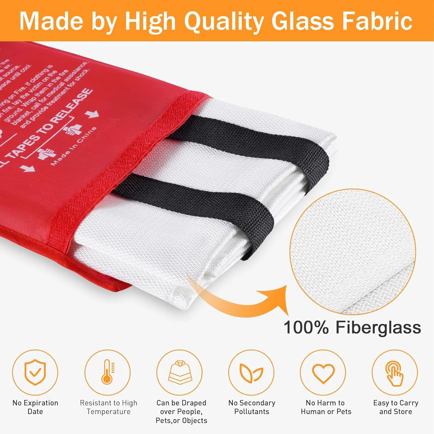 LUXJET Emergency Fire Blanket for Home, Kitchen, Camping, Boat, Car & Office, Amusement Building - Fiberglass Suppression