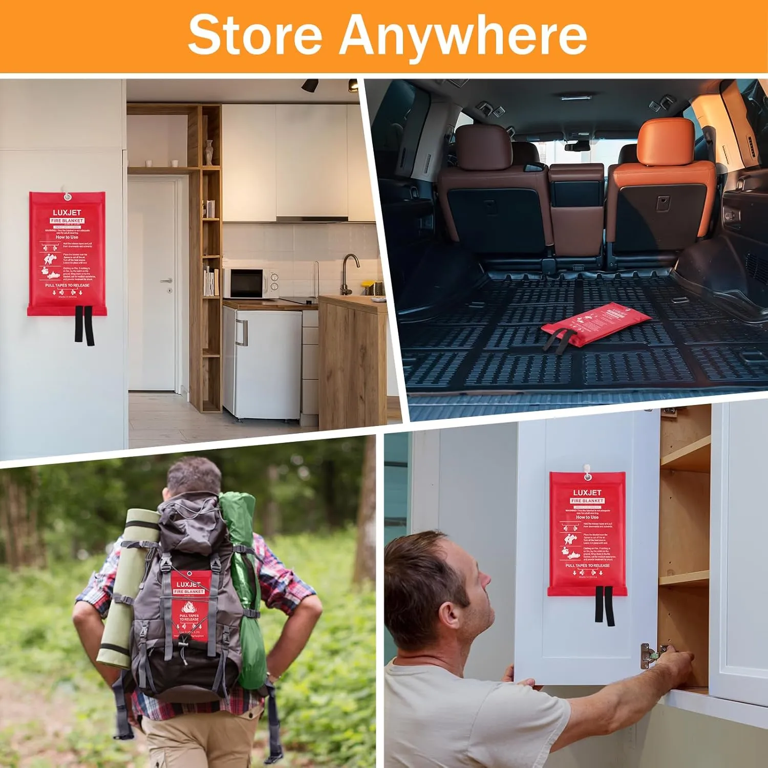 LUXJET Emergency Fire Blanket for Home, Kitchen, Camping, Boat, Car & Office, Amusement Building - Fiberglass Suppression