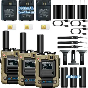 M8 Global Walkie Talkie with SIM Card Unlimited Range Cellular Network PoC Two Way Radio Long Range 6800mAh AES256 IP54 Shockproof Noise Reduction Type-C Charging Monitor 3 Pack