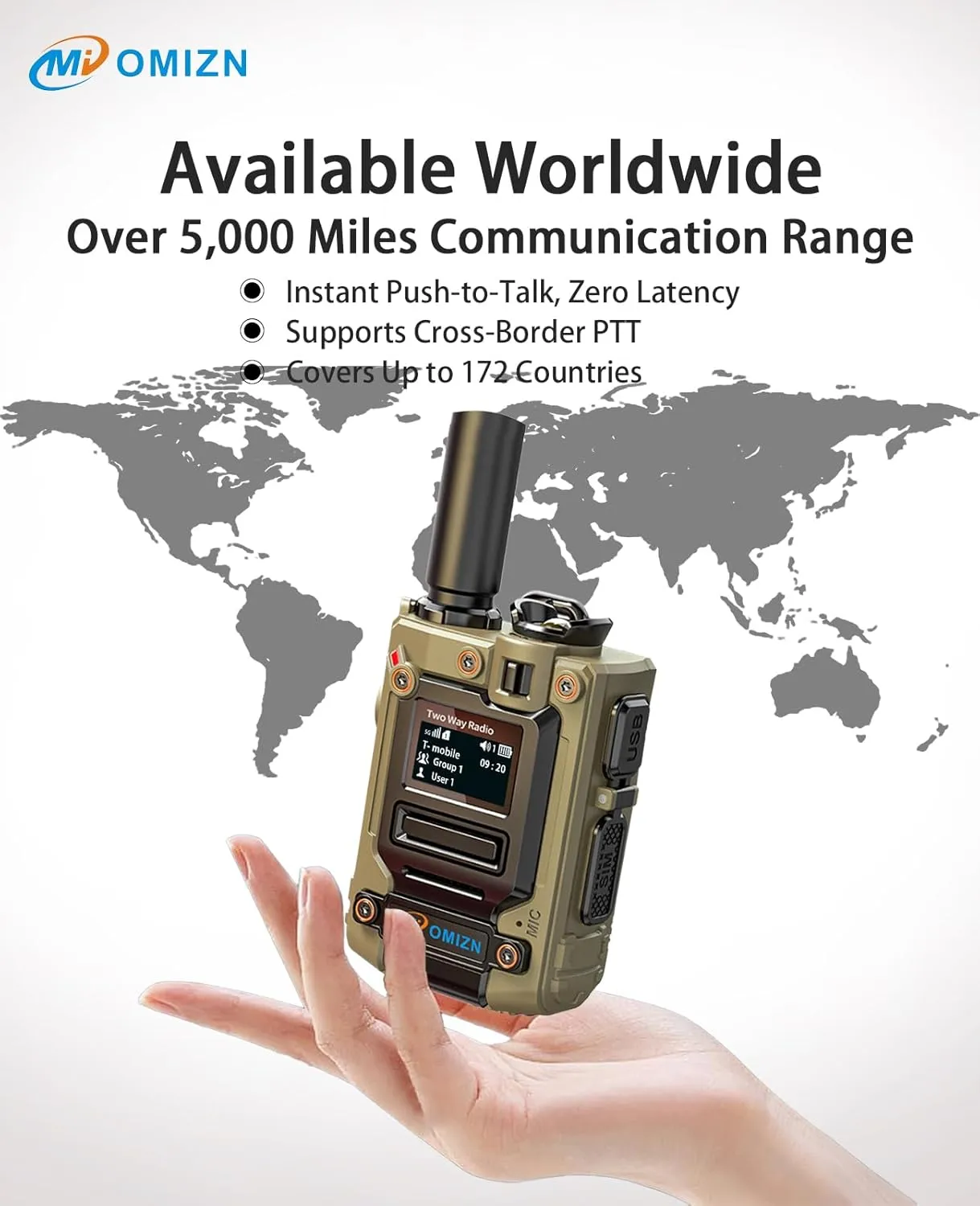 M8 Global Walkie Talkie with SIM Card Unlimited Range Cellular Network PoC Two Way Radio Long Range 6800mAh AES256 IP54 Shockproof Noise Reduction Type-C Charging Monitor 3 Pack
