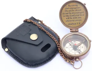 MADSNIIB Brass Engraved Nautical Compass with Leather Case, Antique Gift for Birthday, Wedding, Anniversary, Christmas, Valentine, Portable Compass for Hiking (Be Strong Engraved Brass Compass)