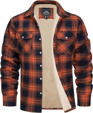 MAGCOMSEN Men's Flannel Shirt Jacket Fleece Lining Plaid Jacket Cotton Winter Coats