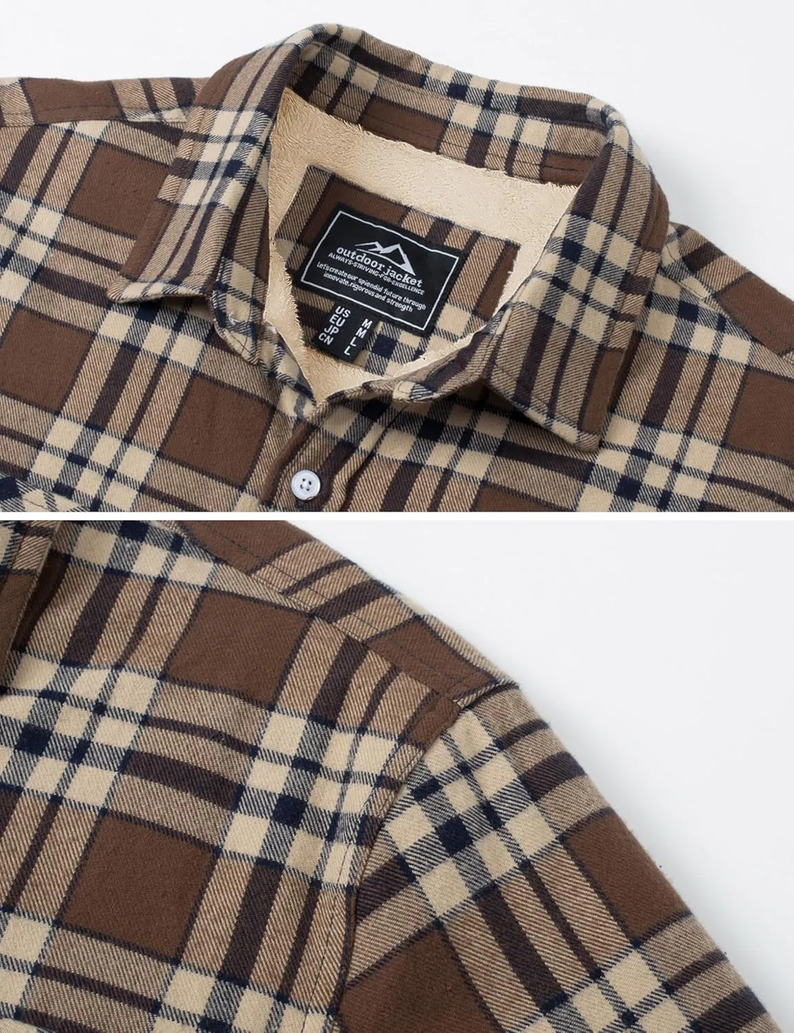 MAGCOMSEN Men's Flannel Shirt Jacket Fleece Lining Plaid Jacket Cotton Winter Coats