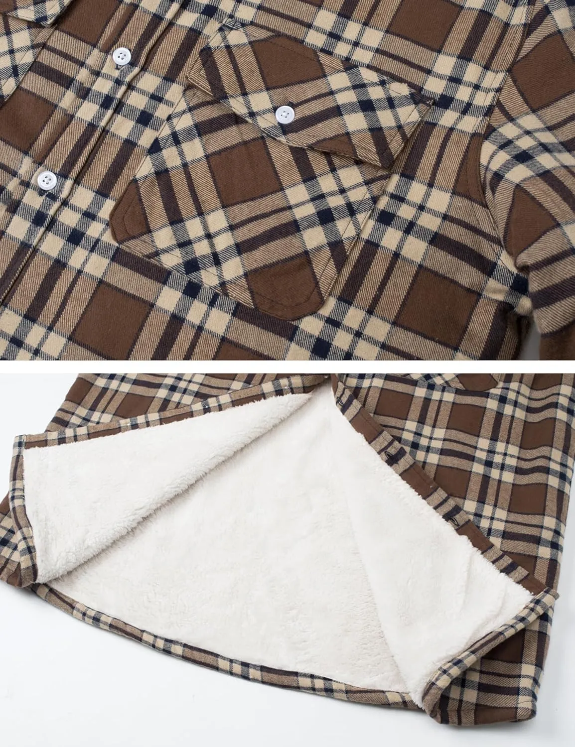 MAGCOMSEN Men's Flannel Shirt Jacket Fleece Lining Plaid Jacket Cotton Winter Coats