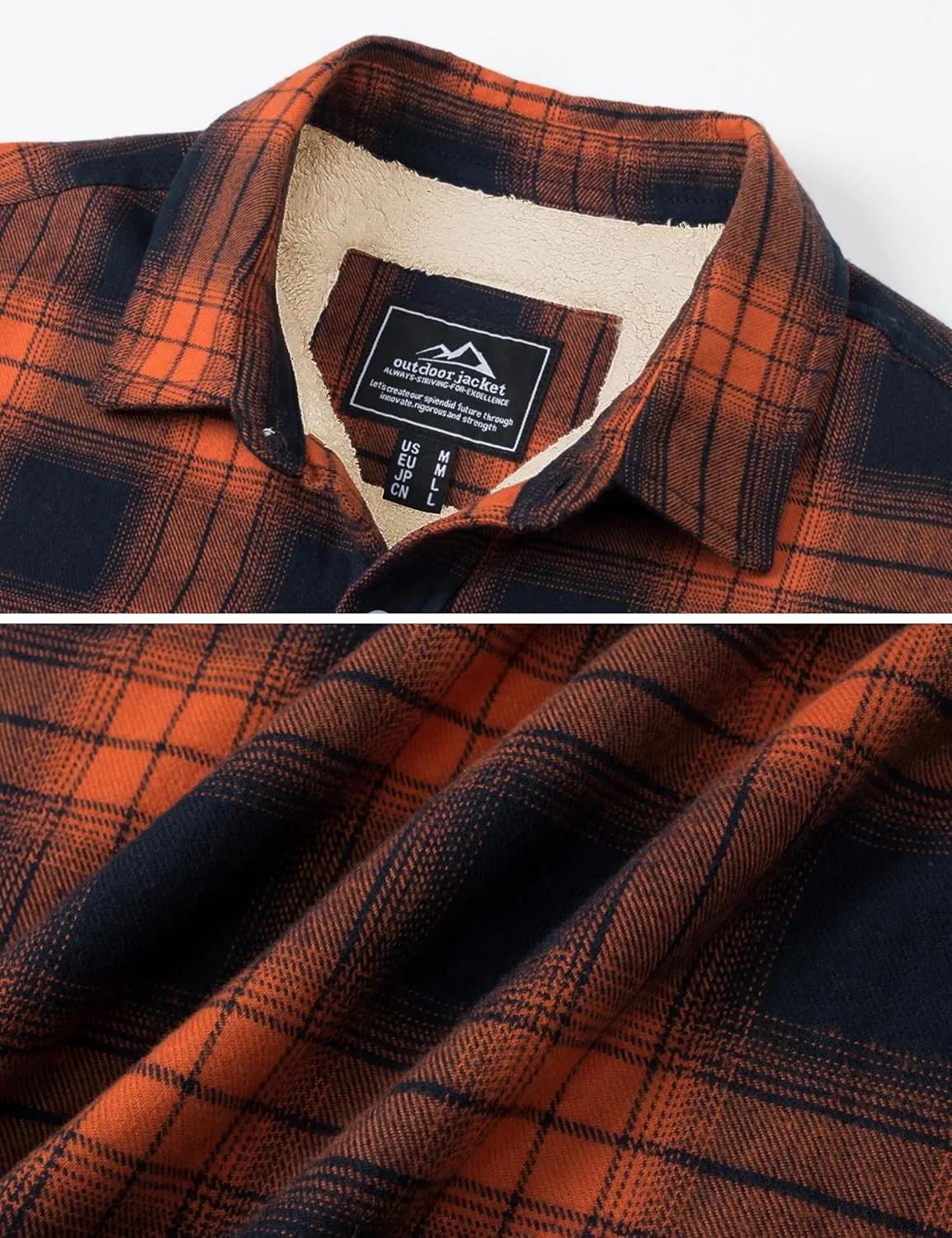 MAGCOMSEN Men's Flannel Shirt Jacket Fleece Lining Plaid Jacket Cotton Winter Coats