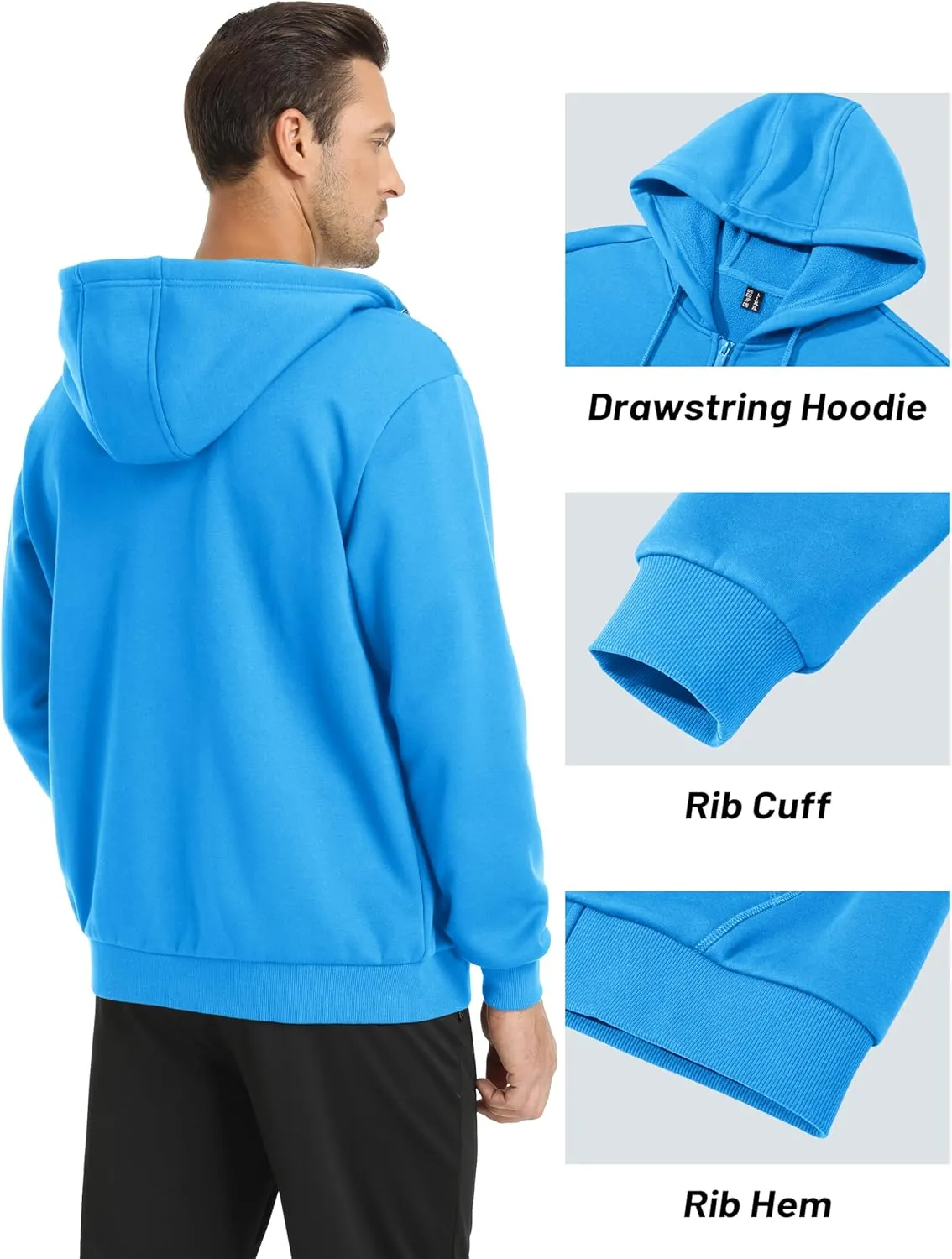 MAGCOMSEN Men's Hoodies Full Zip Up Sweatshirt Fleece Lined Midweigt Hooded Jacket with Pockets Casual Sports Sweater