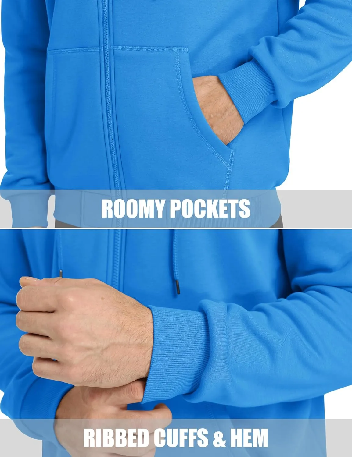 MAGCOMSEN Men's Hoodies Full Zip Up Sweatshirt Fleece Lined Midweigt Hooded Jacket with Pockets Casual Sports Sweater