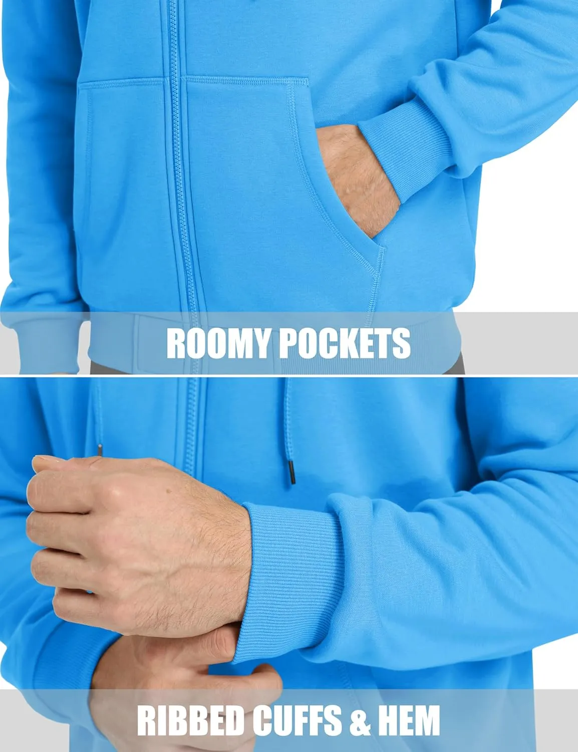 MAGCOMSEN Men's Hoodies Full Zip Up Sweatshirt Fleece Lined Midweigt Hooded Jacket with Pockets Casual Sports Sweater