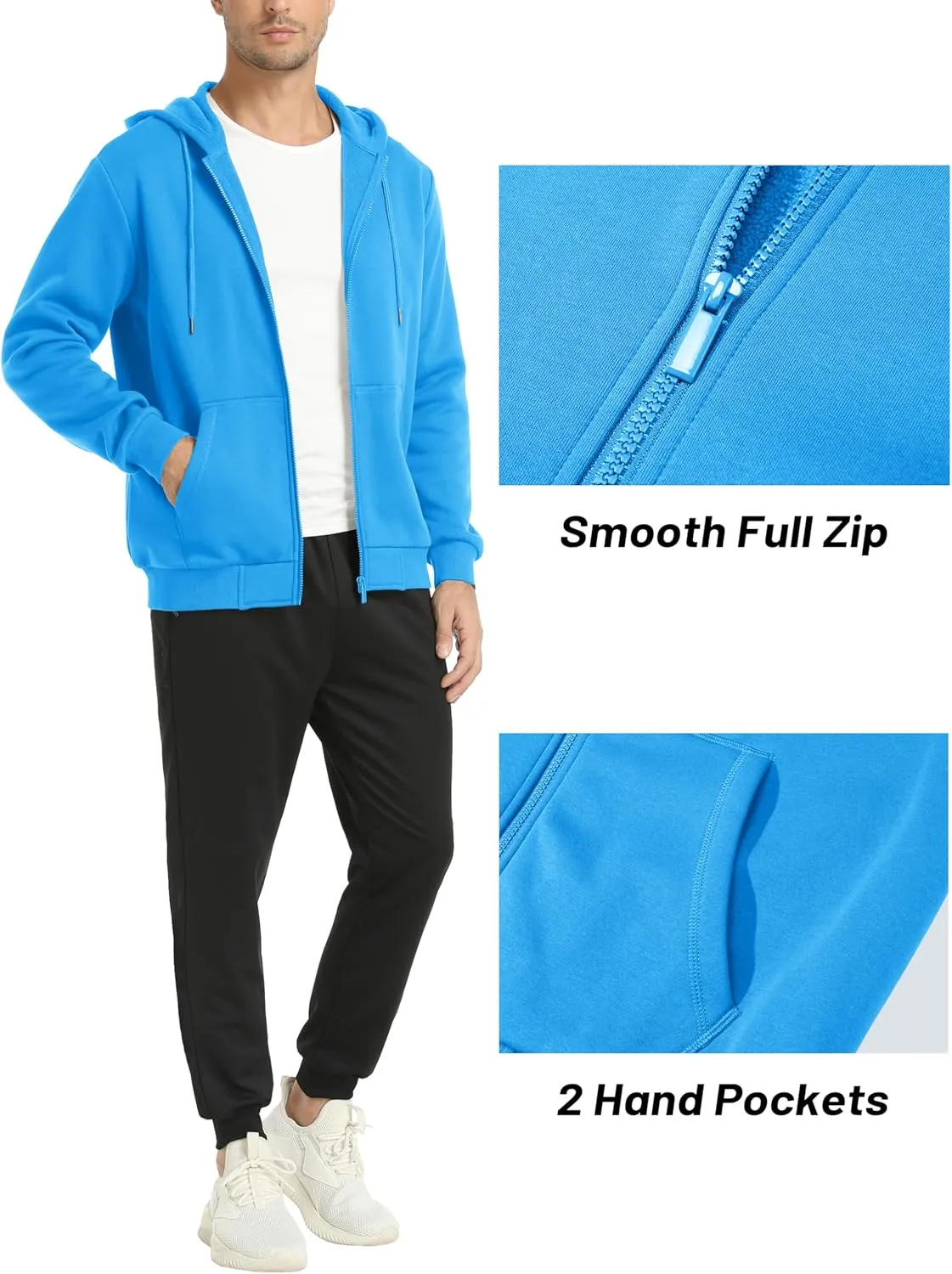 MAGCOMSEN Men's Hoodies Full Zip Up Sweatshirt Fleece Lined Midweigt Hooded Jacket with Pockets Casual Sports Sweater