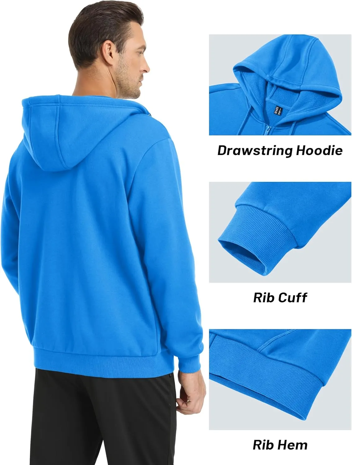 MAGCOMSEN Men's Hoodies Full Zip Up Sweatshirt Fleece Lined Midweigt Hooded Jacket with Pockets Casual Sports Sweater