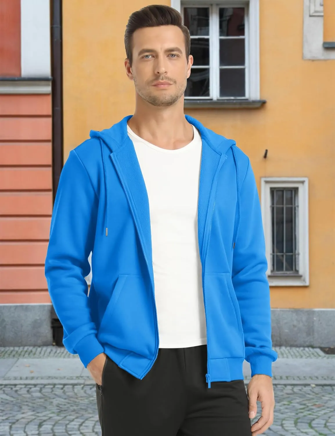 MAGCOMSEN Men's Hoodies Full Zip Up Sweatshirt Fleece Lined Midweigt Hooded Jacket with Pockets Casual Sports Sweater