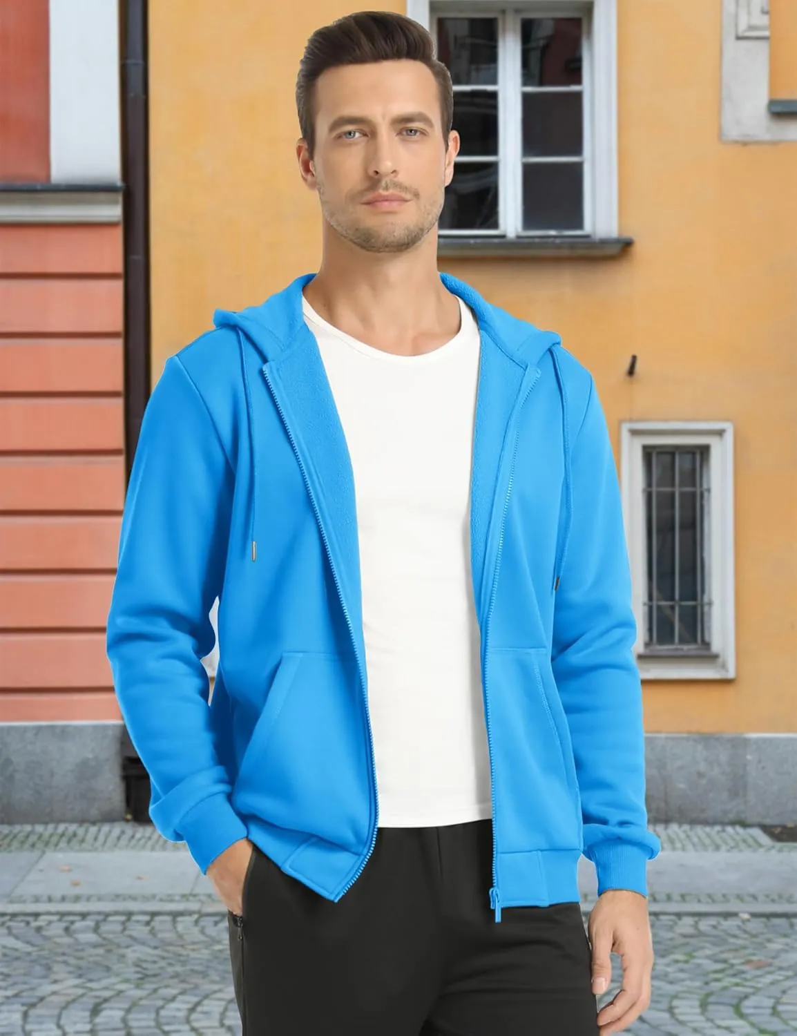 MAGCOMSEN Men's Hoodies Full Zip Up Sweatshirt Fleece Lined Midweigt Hooded Jacket with Pockets Casual Sports Sweater