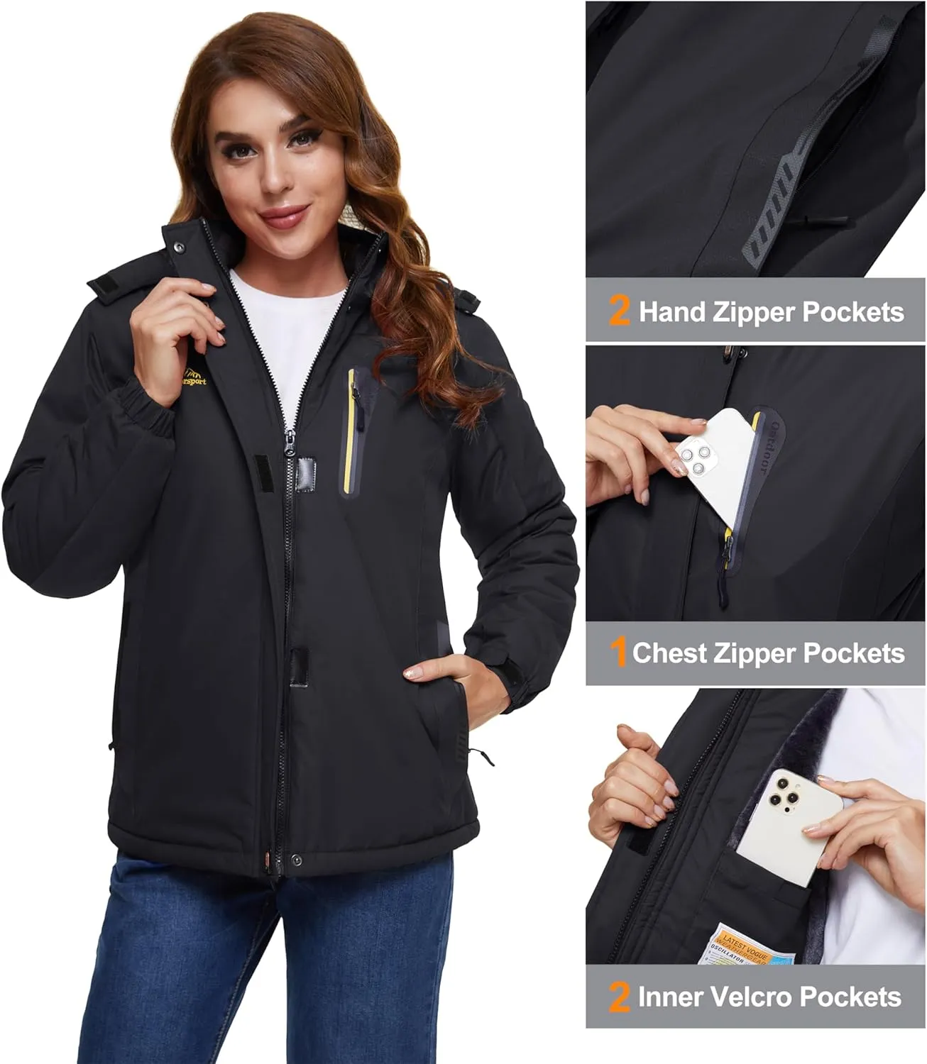 MAGCOMSEN Women's Ski Jackets Water Resistant Insulated Snow Jcakets Windproof Fleece Lined Winter Coats with Hood