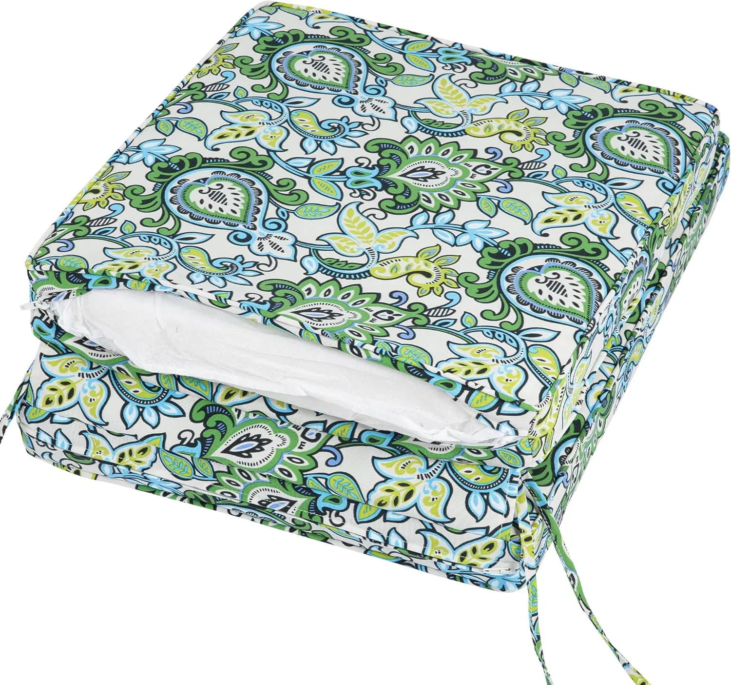 Magpie Fabrics Outdoor/Indoor High Back Square Corner Chair Cushion with Handle & Ties, Waterproof for Home Garden Balcony Patio Beach Swimming Pool, 45"x20"x3", Botanical Blue