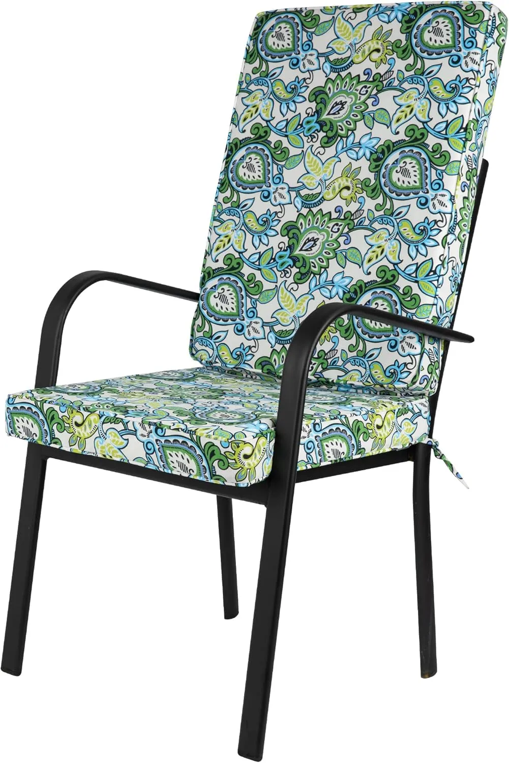 Magpie Fabrics Outdoor/Indoor High Back Square Corner Chair Cushion with Handle & Ties, Waterproof for Home Garden Balcony Patio Beach Swimming Pool, 45"x20"x3", Botanical Blue