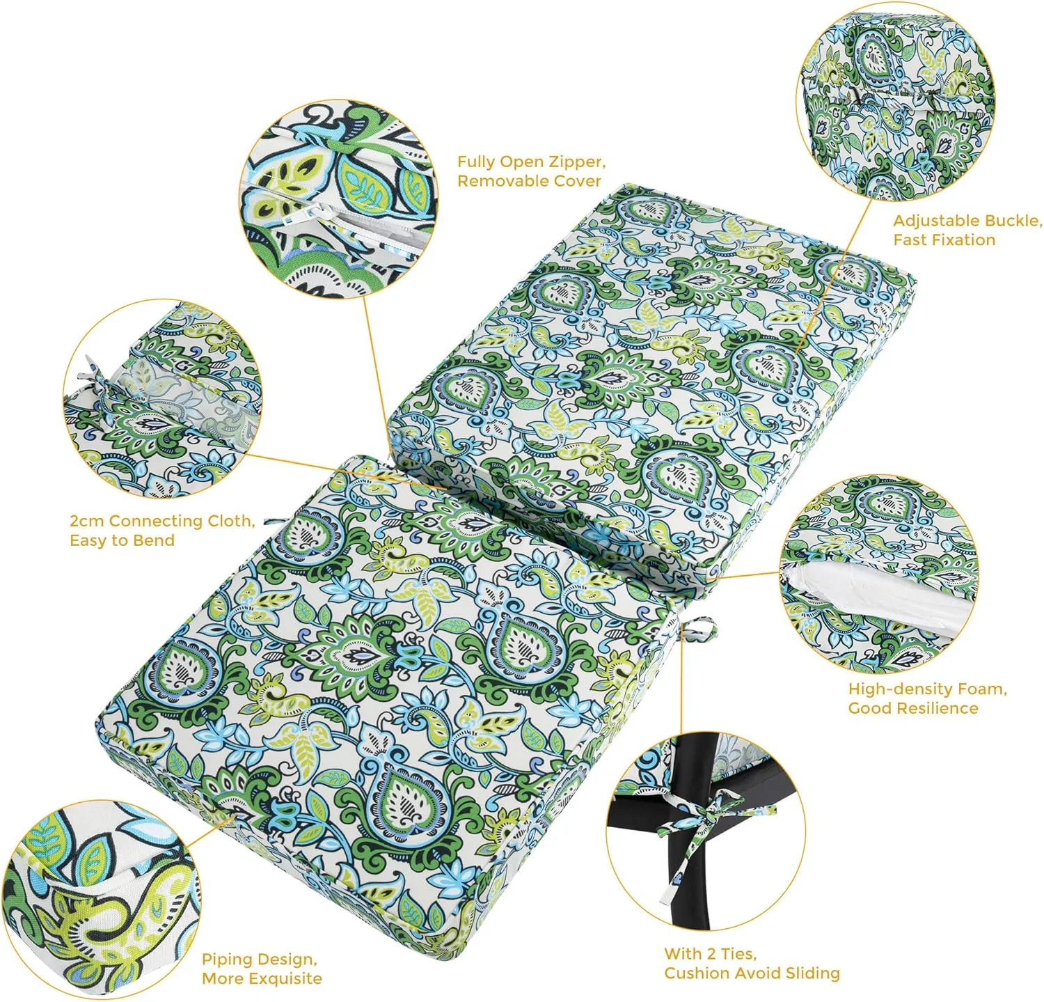 Magpie Fabrics Outdoor/Indoor High Back Square Corner Chair Cushion with Handle & Ties, Waterproof for Home Garden Balcony Patio Beach Swimming Pool, 45"x20"x3", Botanical Blue