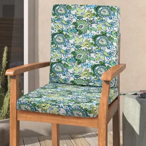 Magpie Fabrics Outdoor/Indoor High Back Square Corner Chair Cushion with Handle & Ties, Waterproof for Home Garden Balcony Patio Beach Swimming Pool, 45"x20"x3", Botanical Blue