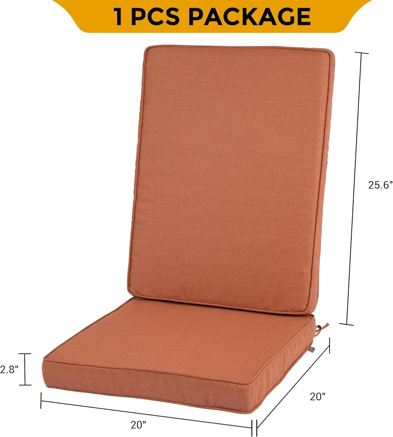 Magpie Fabrics Outdoor/Indoor High Back Square Corner Chair Cushion with Handle & Ties, Waterproof for Home Garden Balcony Patio Beach Swimming Pool, 45"x20"x3", Coral