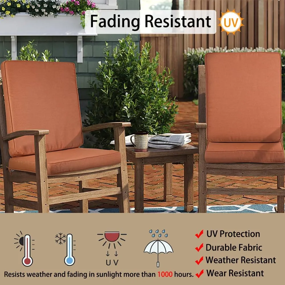 Magpie Fabrics Outdoor/Indoor High Back Square Corner Chair Cushion with Handle & Ties, Waterproof for Home Garden Balcony Patio Beach Swimming Pool, 45"x20"x3", Coral