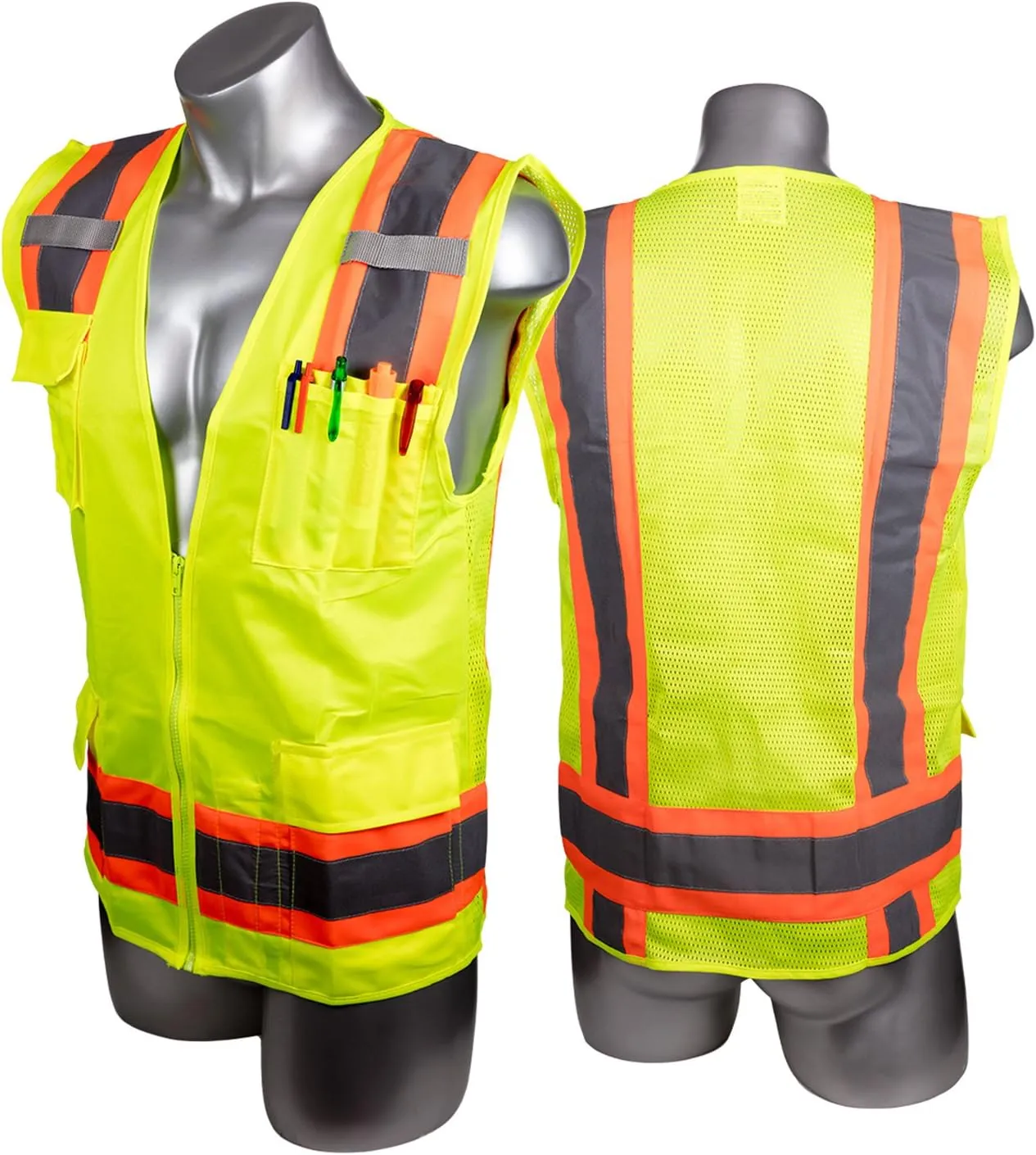 Malta Dynamics High Visibility Yellow Safety Surveyor Vest, OSHA/ANSI Compliant, Multi Size