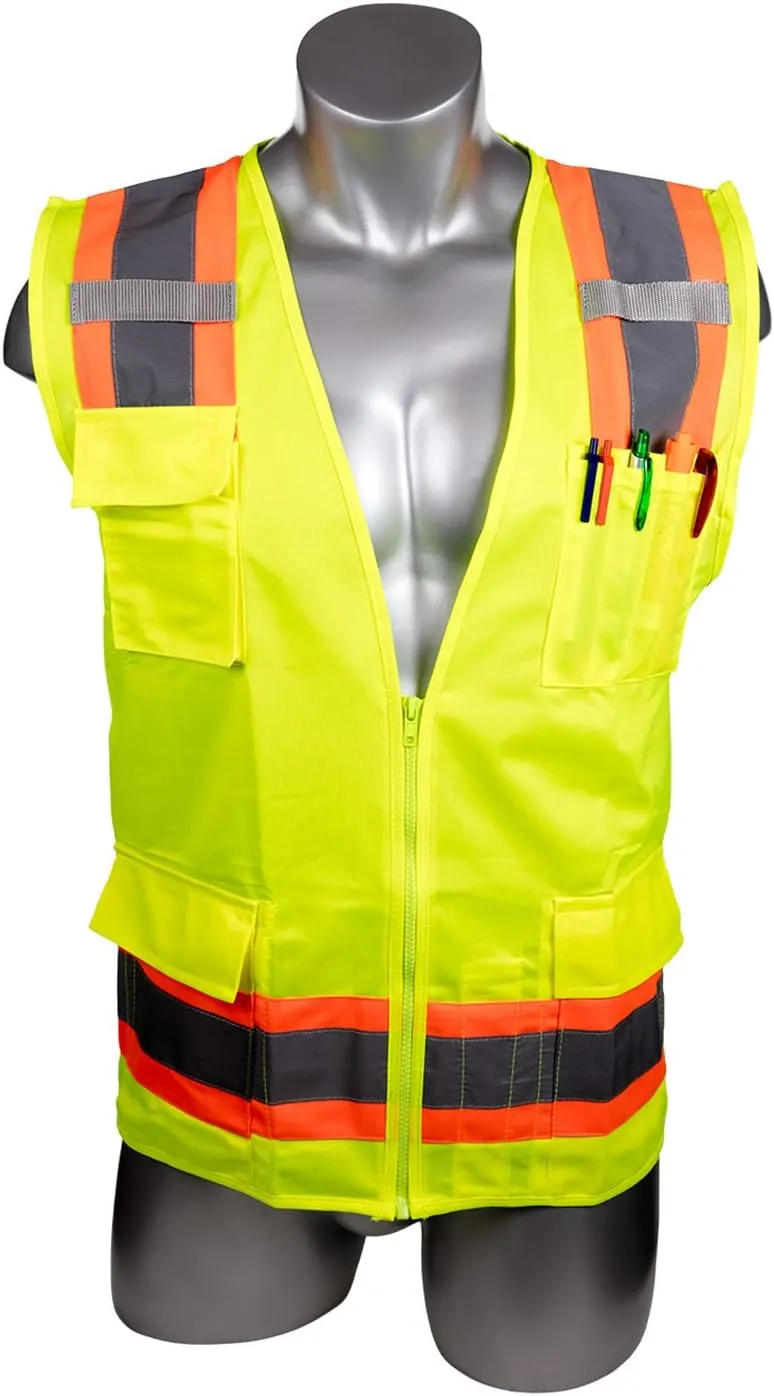 Malta Dynamics High Visibility Yellow Safety Surveyor Vest, OSHA/ANSI Compliant, Multi Size
