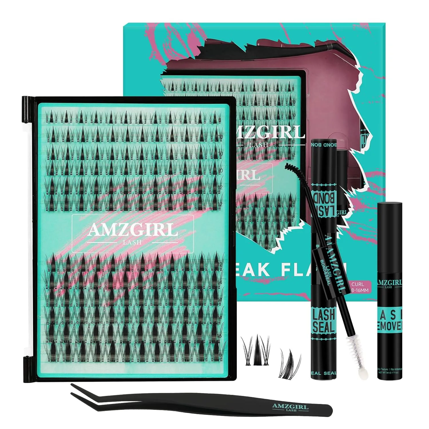 Manga Lash Clusters Kit 144PCS Fairy Eyelash Extension Kit with Lash Bond and Seal, Fake Eyelashes Clusters with Invisible Lash Band, Lash Glue Remover and Lash Applicators (8-16mm Kit,Black Bond)