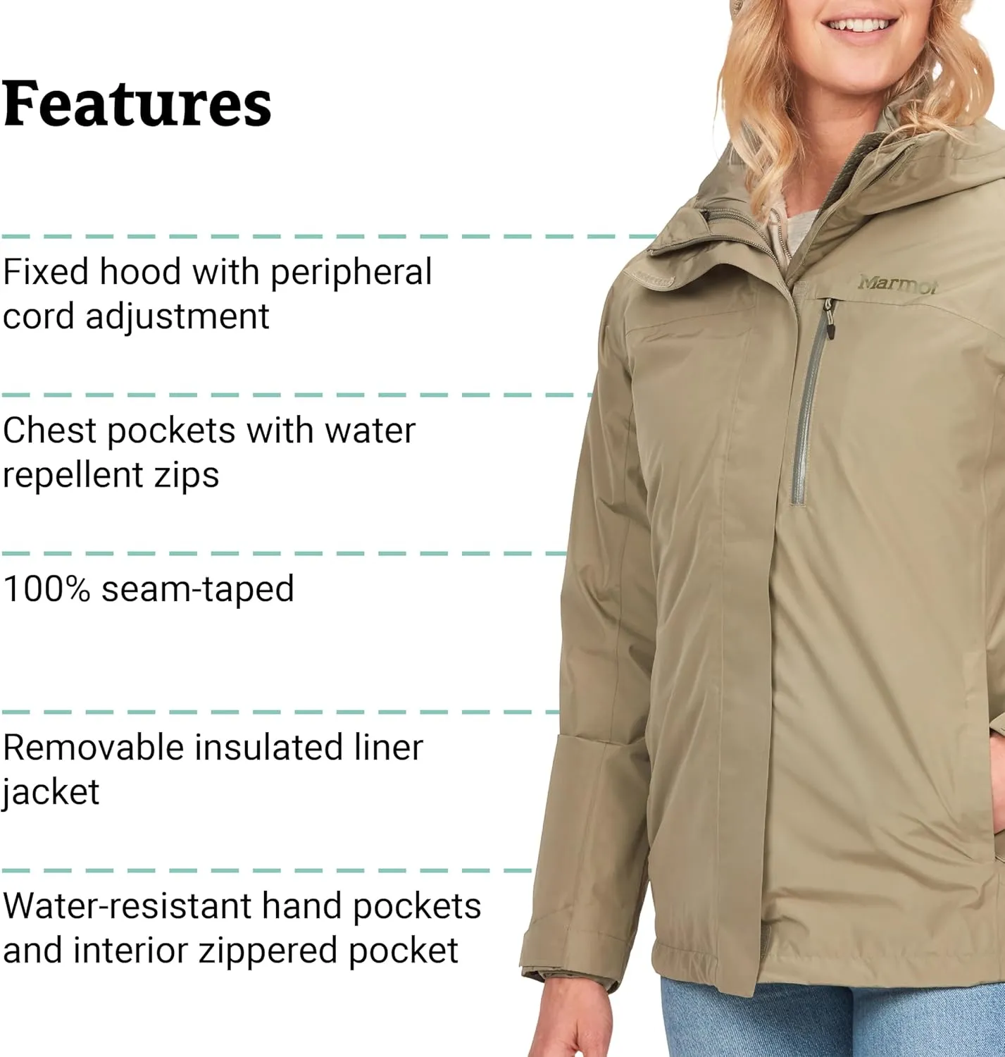 MARMOT Women's Ramble 3-in-1 Component Jacket - Recycled Waterproof Shell with Hood and Removable Insulated Thermal R Liner