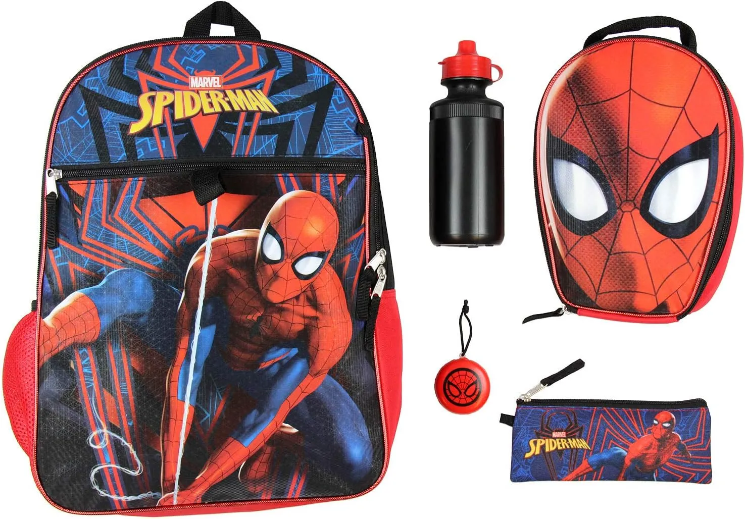 Marvel Spider-Man Backpack Kids 16" 5PC Water Bottle School Combo Set
