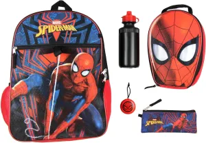 Marvel Spider-Man Backpack Kids 16" 5PC Water Bottle School Combo Set