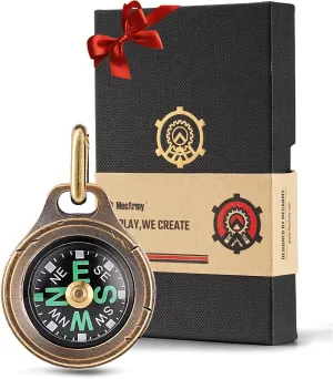 Mecarmy Mini Compass Titanium/Brass, Pocket Compass Hiking Survival, Small Waterproof Ipx5 Hiking Compass Keychain, Special Compass Necklace, Survival Hiking Gear Graduation Present for Women Men