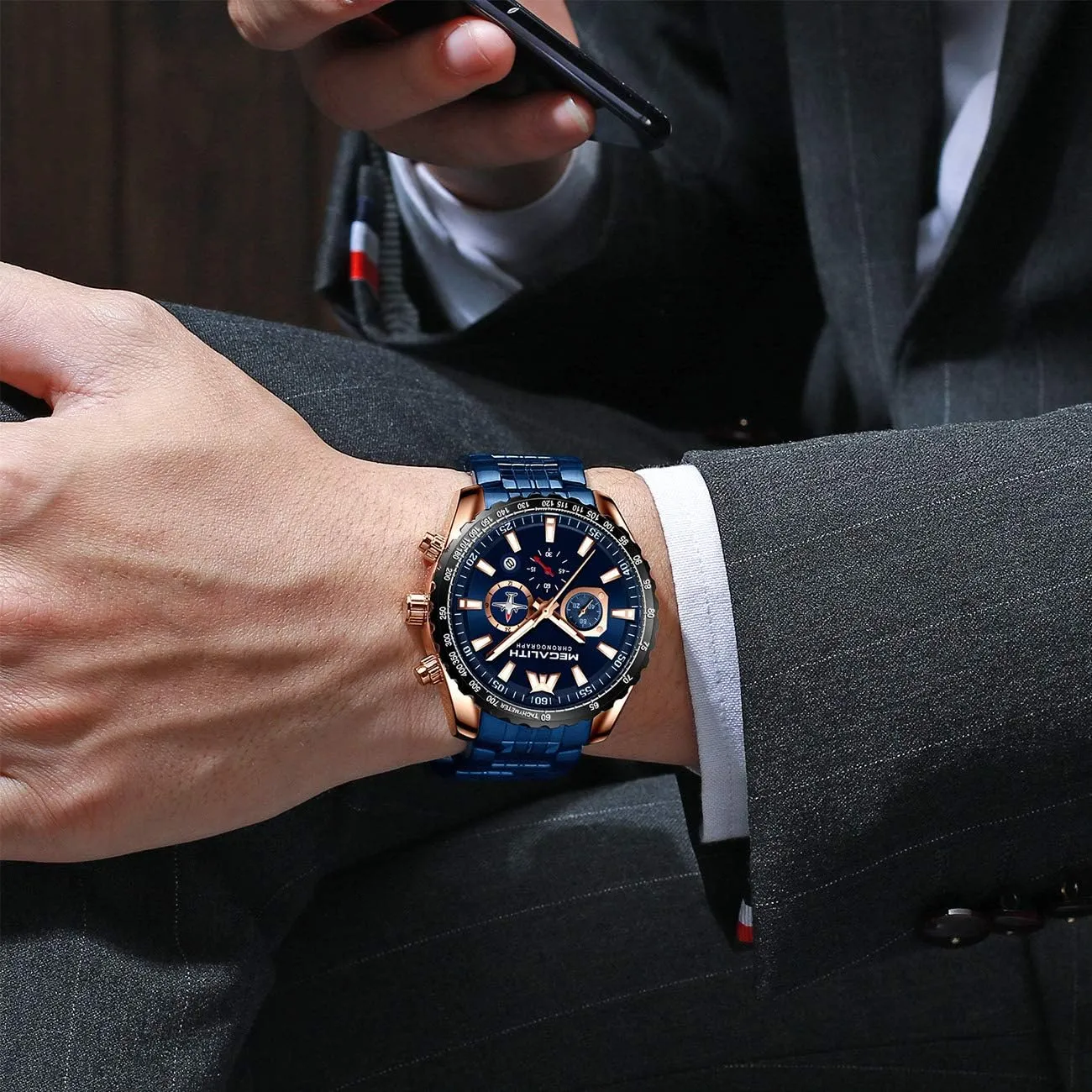 MEGALITH Mens Watches Stainless Steel Waterproof Analog Quartz Fashion Business Casual Chronograph Watch for Men, Auto Date