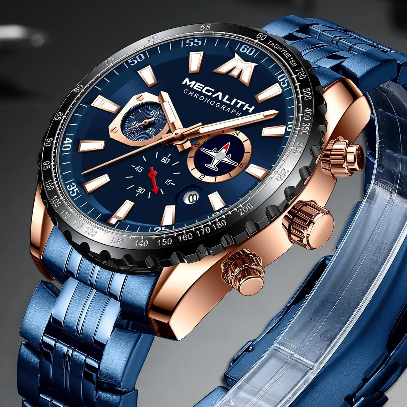 MEGALITH Mens Watches Stainless Steel Waterproof Analog Quartz Fashion Business Casual Chronograph Watch for Men, Auto Date