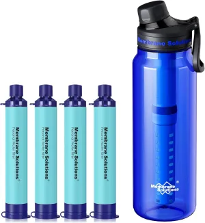 Membrane Solutions 36oz C3 ACF&UF Filtered Water Bottle with 4 Packs Outdoor Water Filter Straw