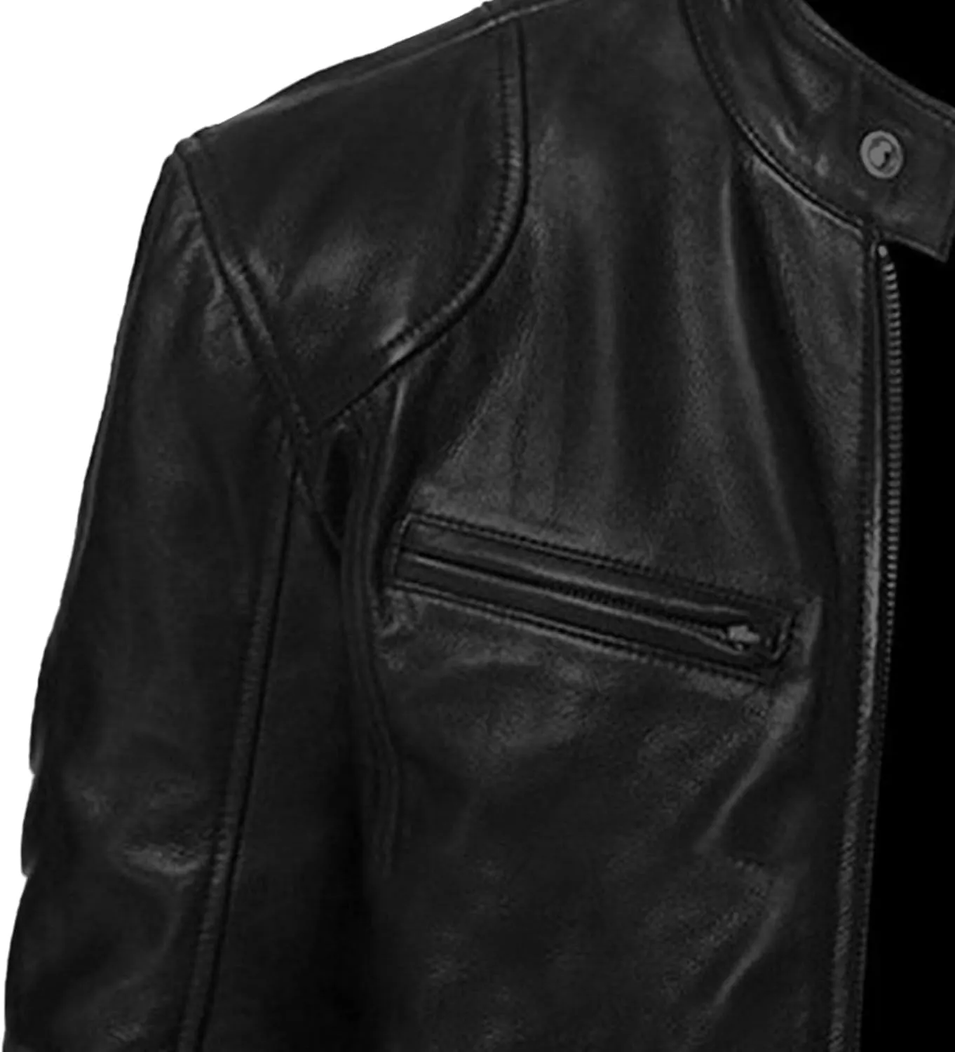 Men Faux Leather Zip Up Jacket Stand Collar Leather Motorcycle Jacket Lightweight Bomber Outwear PU Coat