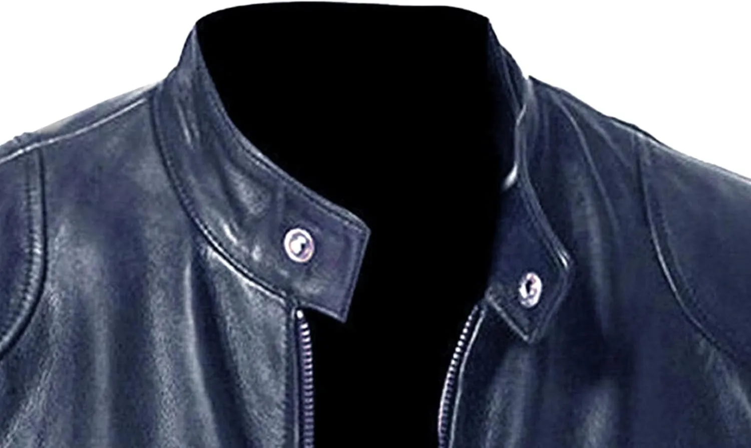 Men Faux Leather Zip Up Jacket Stand Collar Leather Motorcycle Jacket Lightweight Bomber Outwear PU Coat