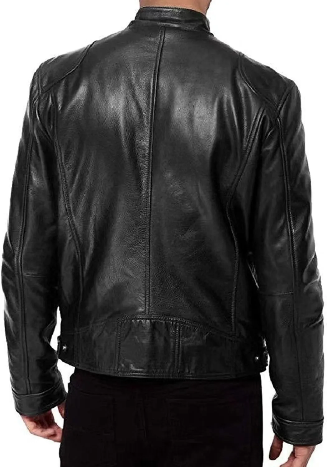 Men Faux Leather Zip Up Jacket Stand Collar Leather Motorcycle Jacket Lightweight Bomber Outwear PU Coat