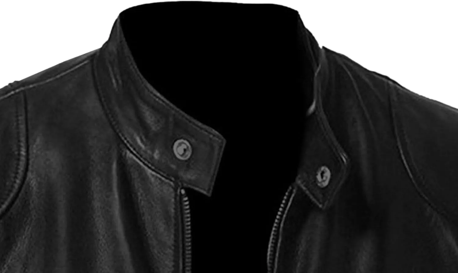 Men Faux Leather Zip Up Jacket Stand Collar Leather Motorcycle Jacket Lightweight Bomber Outwear PU Coat